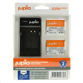 Baterie Jupio 2x Li-90B/92B 1270mAh + nabíječka (Olympus) černá/bílá

