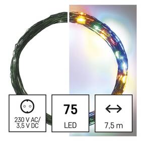 Vánoční osvětlení EMOS 75 LED nano řetěz zelený, 7,5 m, venkovní i vnitřní, multicolor, časovač 


