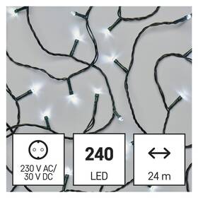 Vánoční osvětlení EMOS 240 LED řetěz, 24 m, venkovní i vnitřní, studená bílá, časovač 

