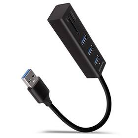 USB Hub Axagon USB 3.2 Gen 1 hub, 3x USB-A + čtečka karet SD/microSD, kabel USB-A 20cm černý


