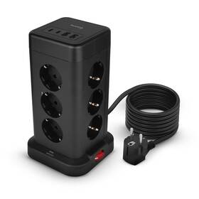 Kabel prodlužovací Huslog 15W 12xzásuvka, 2xUSB-C, 2xUSB černý

