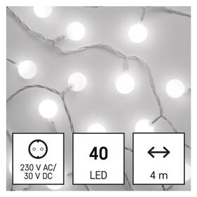 Vánoční osvětlení EMOS 40 LED cherry řetěz - kuličky 2,5 cm, 4 m, venkovní i vnitřní, studená bílá, časovač 

