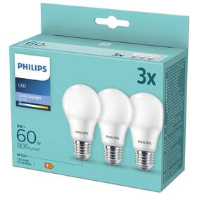 Žárovka LED Philips klasik, 8W, E27, chladná denní, 3ks 

