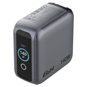 Cestovní adaptér Verbatim Mini GaN LCD, 3x USB-C PD 140 W, 1x USB-A QC 3.0, černá černý

