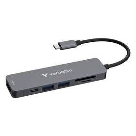 USB Hub Verbatim USB-C Essentials Multiport Hub 6 port - USB 3.2 GEN 1 / HDMI /  USB-C PD / USB-A / SDHC / microSD šedý

