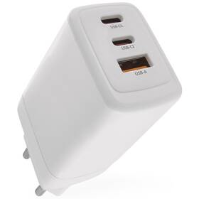 Nabíječka do sítě EMOS GaN, 65W, 1x USB-A/2x USB-C bílá

