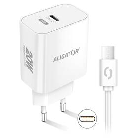 Nabíječka do sítě Aligator Power Delivery 20W, USB-C + USB-C kabel bílá

