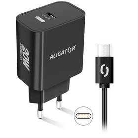 Nabíječka do sítě Aligator Power Delivery 20W, USB-C + USB-C kabel černá

