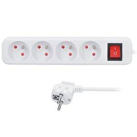 Kabel prodlužovací Solight 4 zásuvky, vypínač, 3 x 1.5mm2, 3 m bílý

