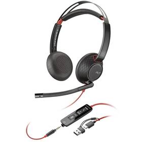 Headset HP Poly Blackwire 5220, 3,5 mm jack + USB-C/A adaptér, stereo černý

