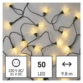 Vánoční osvětlení EMOS 50 LED řetěz - 9,8 m, šišky, venkovní i vnitřní, teplá bílá 

