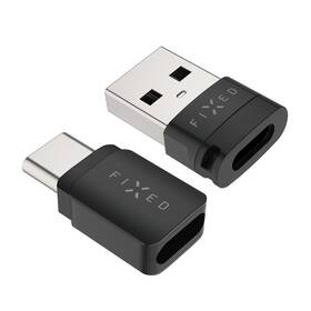 Redukce FIXED hliníkový USB-C/C a USB-C/U, Data blocker 2in1 černá barva
