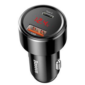 Adaptér do auta Baseus Magic PPS display USB-C PD+Intelligent QC, 45W černý


