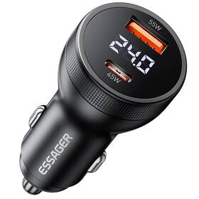 Adaptér do auta Essager 100W super rychlá USB-A, USB-C s digitálním displejem černý

