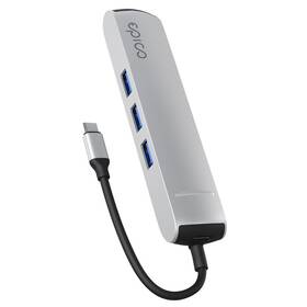 USB Hub Epico 6in1 Slim 8K USB-C/1× USB-C, HDMI, 3× USB 3.0 stříbrný

