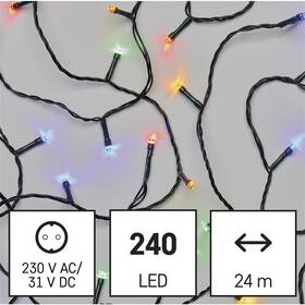 LED řetěz EMOS 240LED řetěz, 24 m, venkovní i vnitřní, multicolor, programy, časovač 

