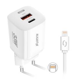 Nabíječka do sítě Aligator Power Delivery 33W, USB-C + USB-A + kabel pro Apple bílá barva
