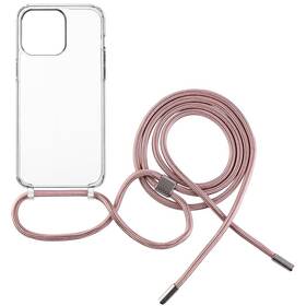Kryt na mobil FIXED Pure Neck s růžovou šňůrkou na krk na Apple iPhone 15 Pro průhledný

