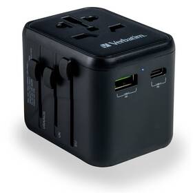Cestovní adaptér Verbatim UTA-02 s 1 x USB-C PD 20W / 1 x USB-A QC 3.0 černý

