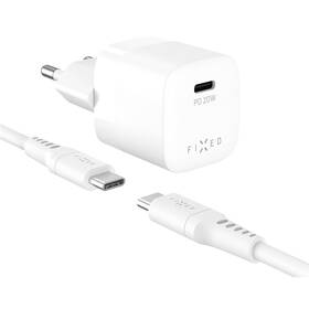 Nabíječka do sítě FIXED Mini, PD 20W, 1xUSB-C + USB-C/USB-C kabel, 1,2m bílá

