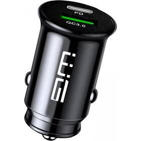Adaptér do auta WG 1x USB QC 3.0 18W, 1x USB-C PD 20W černý

