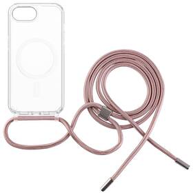 Kryt na mobil FIXED MagPure Neck s růžovou šňůrkou na krk na Apple iPhone 16e průhledný

