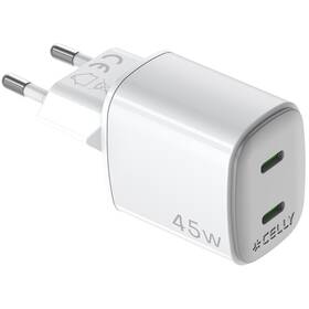 Nabíječka do sítě Celly 2x USB-C, GaN, 45 W bílá

