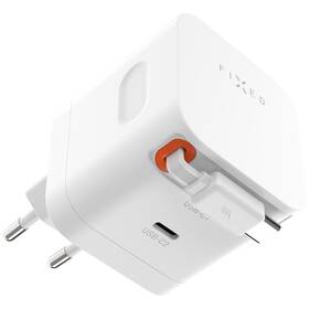 Nabíječka do sítě FIXED GaN 2xUSB-C, PD 3.0, se samonavíjecím kabelem, 65W bílá barva
