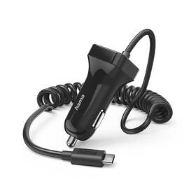 Adaptér do auta Hama 2,4A + USB-C kabel 1m černý

