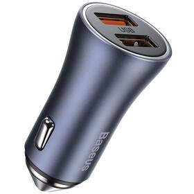Adaptér do auta Baseus Golden Contactor Pro Dual 2xUSB 40W s kabelem USB/USB-C 1m šedý

