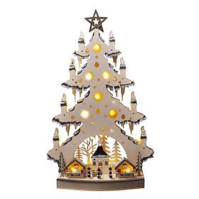 LED dekorace Solight dřevěný vánoční stromek, 23x LED, přírodní barva, 64cm, 2x AA 

