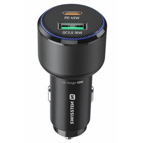 Adaptér do auta Swissten USB-C PD + USB-A, 63W černý

