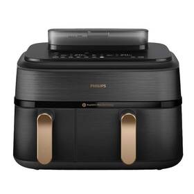 Fritéza horkovzdušná Philips Airfryer dual basket s párou 9 l NA552/00 černá barva
