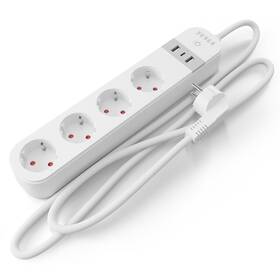 Kabel prodlužovací Tesla PS300, 4x zásuvka/1x USB-C/2x USB-A bílý

