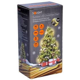 Vánoční osvětlení Solight řetěz, 50LED, 5+3 m, 8 funkcí, IP44. 3x AA, teplá bílá 

