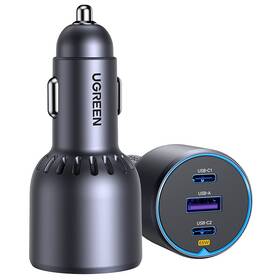 Adaptér do auta UGREEN 2×USB-C, USB, 75 W šedý

