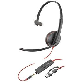 Headset HP Poly Blackwire 3215, 3,5 mm jack + USB-C/A adaptér, mono černý

