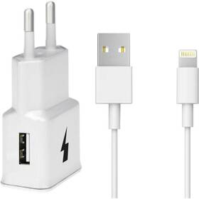 Nabíječka do sítě WG 1xUSB, QC 3.0 + Lightning kabel bílá barva
