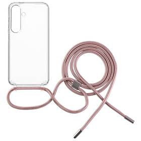 Kryt na mobil FIXED Pure Neck s růžovou šňůrkou na krk na Samsung Galaxy S24 průhledná
