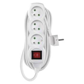 Kabel prodlužovací EMOS 3x zásuvka, vypínač, 5m bílá barva
