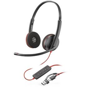 Headset HP Poly Blackwire 3220, USB-C/A adaptér, stereo černá barva
