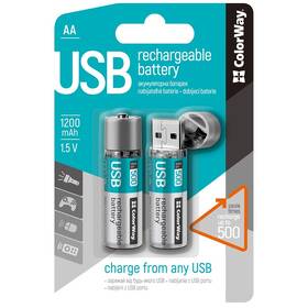 Baterie nabíjecí ColorWay AA, 1200mAh, USB, 1.5V, blistr 2ks 

