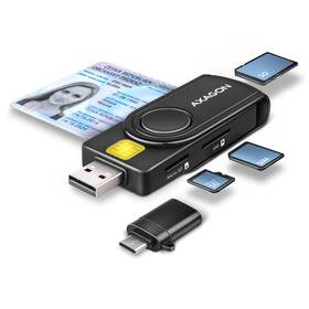 Čtečka eObčanek Axagon USB-A + USB-C PocketReader 4-slot + SD/microSD/SIM černá

