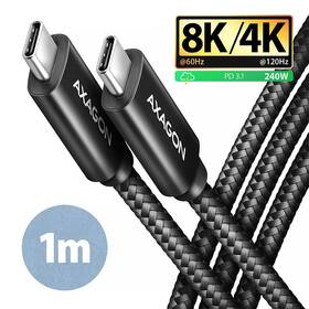 Kabel Axagon NewGEN+ kabel USB-C / USB-C, 1m, PD 240W, 8K HD, pletený černý

