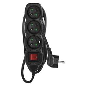 Kabel prodlužovací EMOS 3x zásuvka, vypínač, 1,5m černá barva
