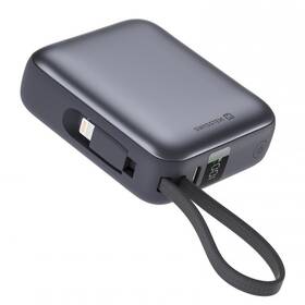 Powerbanka Swissten s integrovanými kabely USB-C a Lightning, 10000 mAh stříbrná

