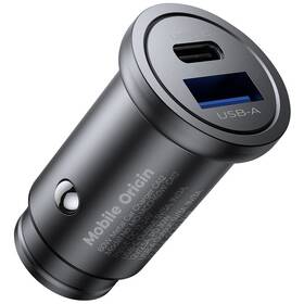 Adaptér do auta Mobile Origin Metal 30W, 1x USB-C,1x USB-A černý


