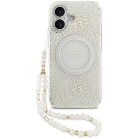 Kryt na mobil Guess IML Flowers Allover Strap MagSafe na Apple iPhone 17 bílý

