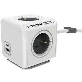 Kabel prodlužovací Cubenest Powercube Extended USB PD 20W, A+C, 4x zásuvka, 3m šedé/bílé

