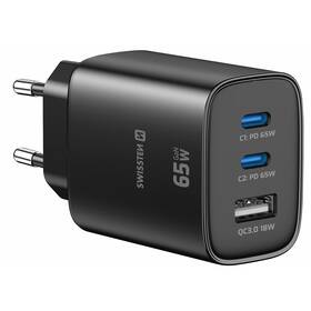 Nabíječka do sítě Swissten EDGE GaN 2x USB-C PD 65W/1x USB-A 18W QC černá

